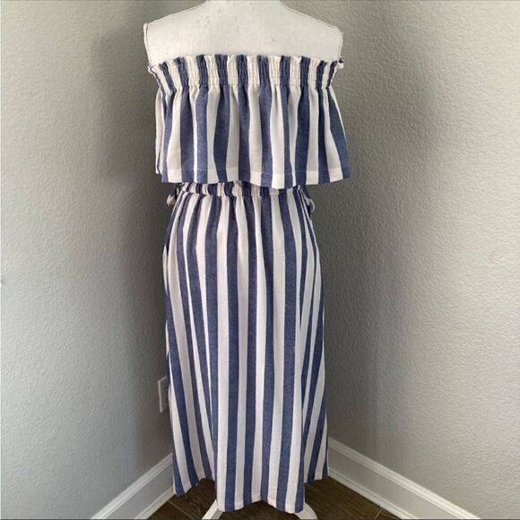 Ark & Co Womens Blue//White Striped Off Shoulder Smocked Maxi Dress Medium - Picture 4 of 11